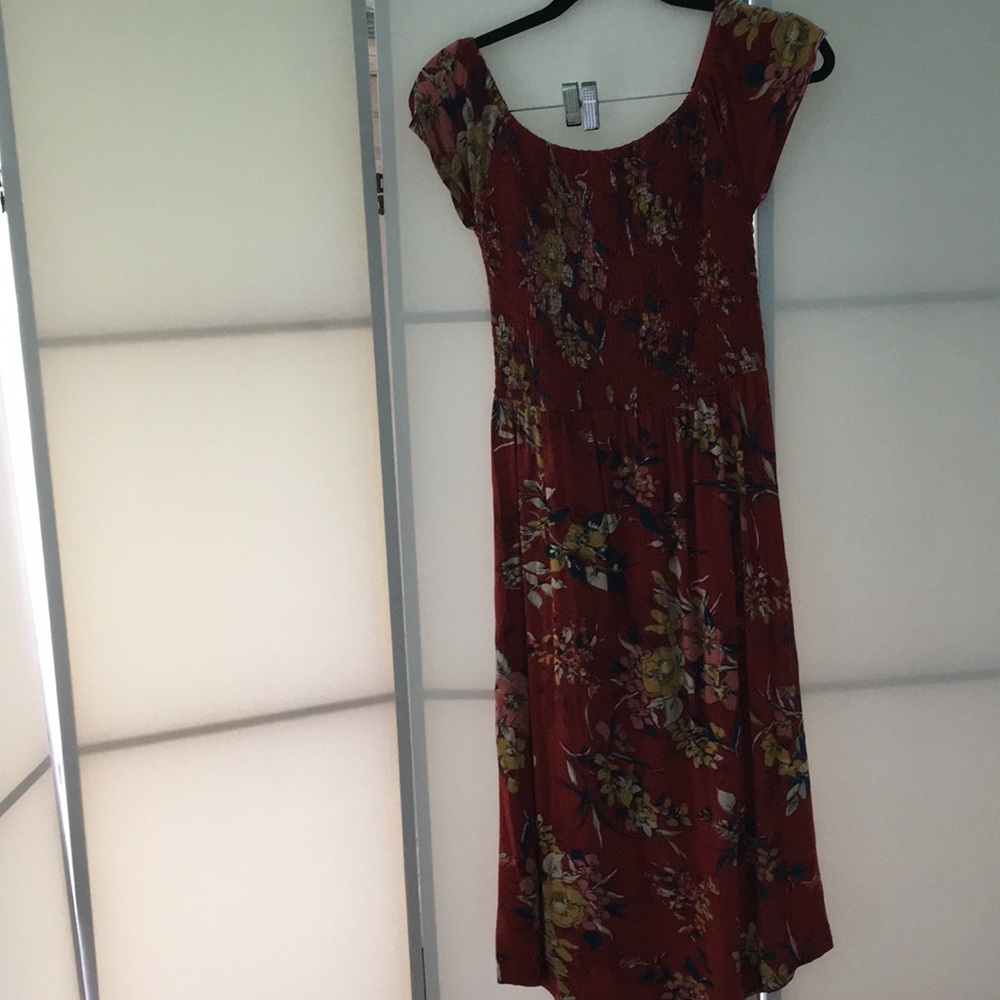 Orange floral off the shoulder dress